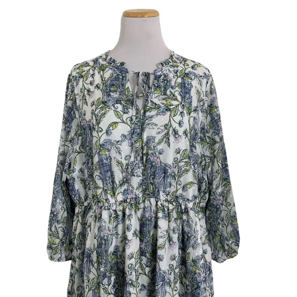 NWT Torrid Mini Clip Dot Front Keyhole Dress Floral Semi Sheer Sleeve Sz 1